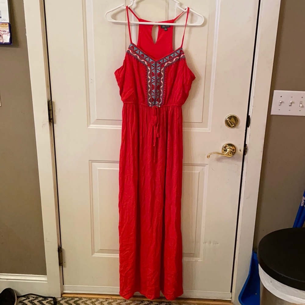Red embroidered maxi dress